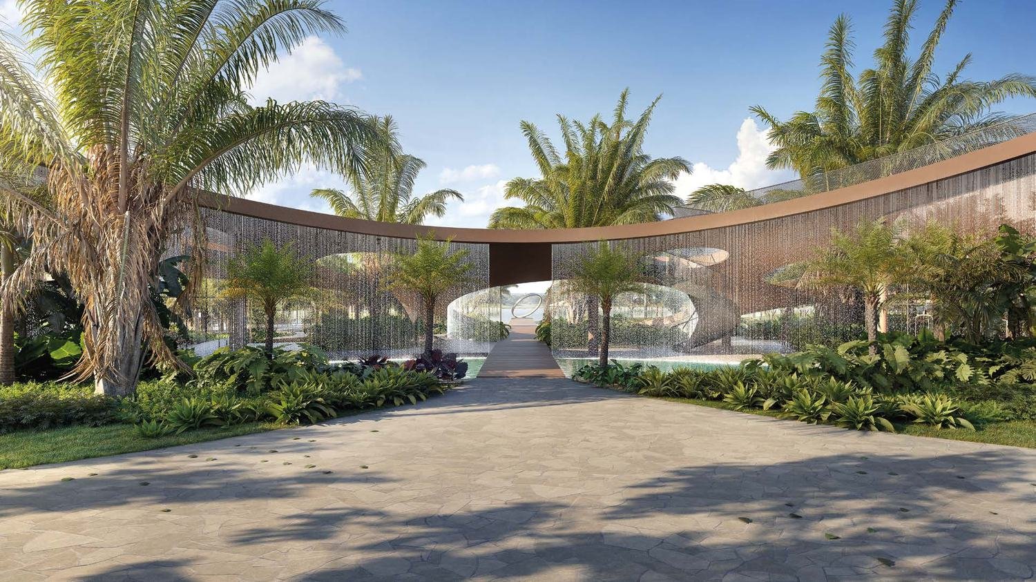 Entrada do club house com cascatas